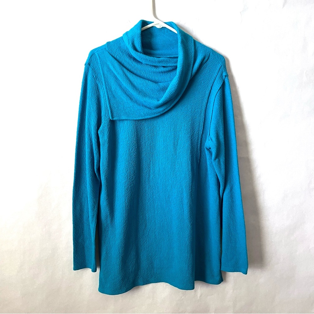 Soft Surroundings Playa Sweater Womens M Cyan Textured Shawl Collar Oversized